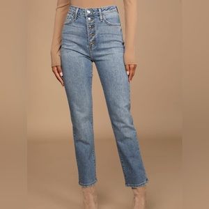 Just black forever a trend light wash denim high rise mom jeans